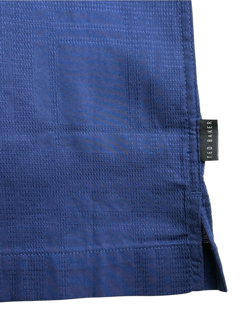 NWT Ted Baker Textured Camp Shirt Midnight Sail Navy Blue Plaid Size L - Picture 6 of 15